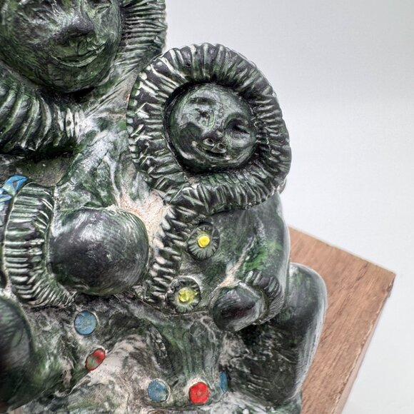 Inuit Sculpture Black Soapstone Hand Made The Wolf Sculptures Canada Parent moth - Picture 3 of 13